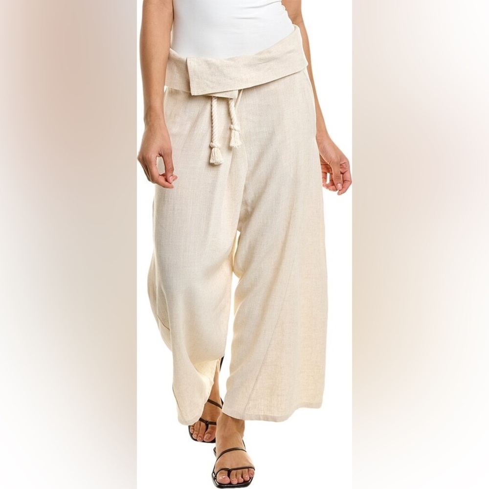 Just Bee Queen Bahia linen blend fold waist wide leg pant